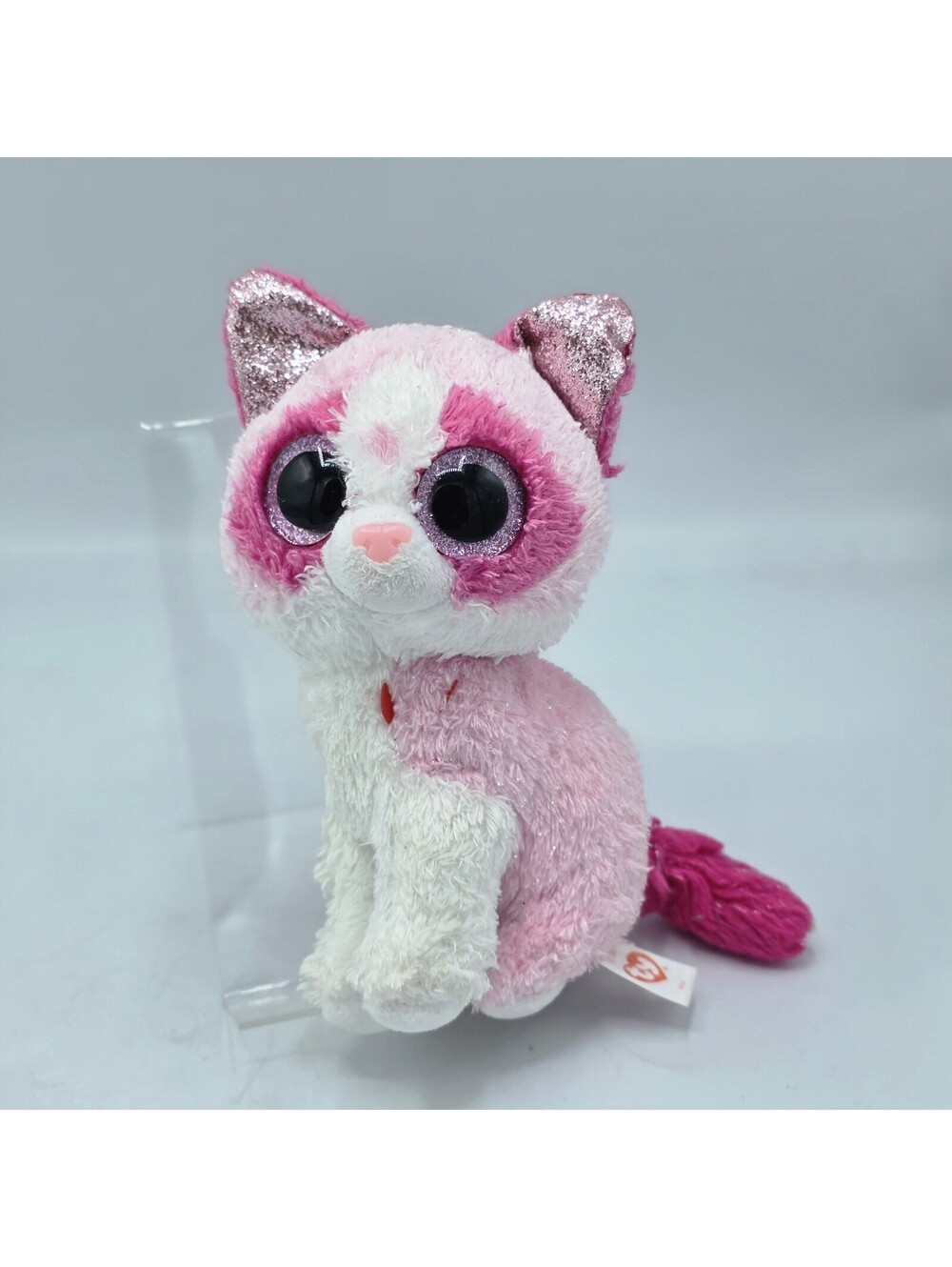 Ty Silk “Mai” Pink White Cat Plush Glitter Eyes Stuffed Animal 6” Soft Toy